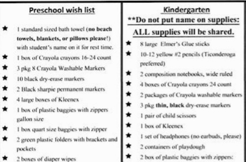 school supply list例