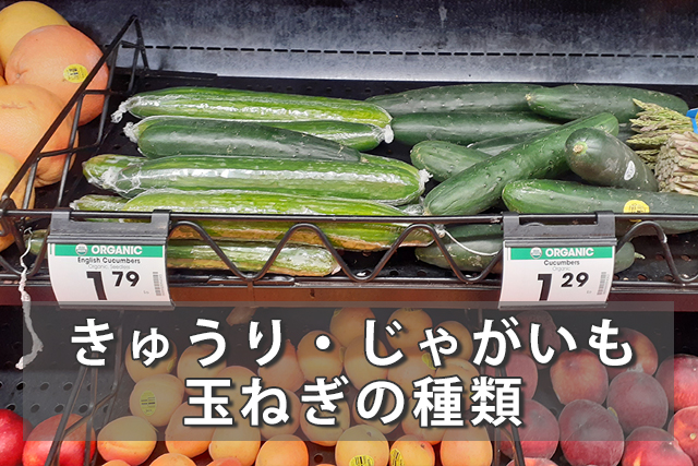 アメリカのスーパー【きゅうり・じゃがいも・玉ねぎ】の種類