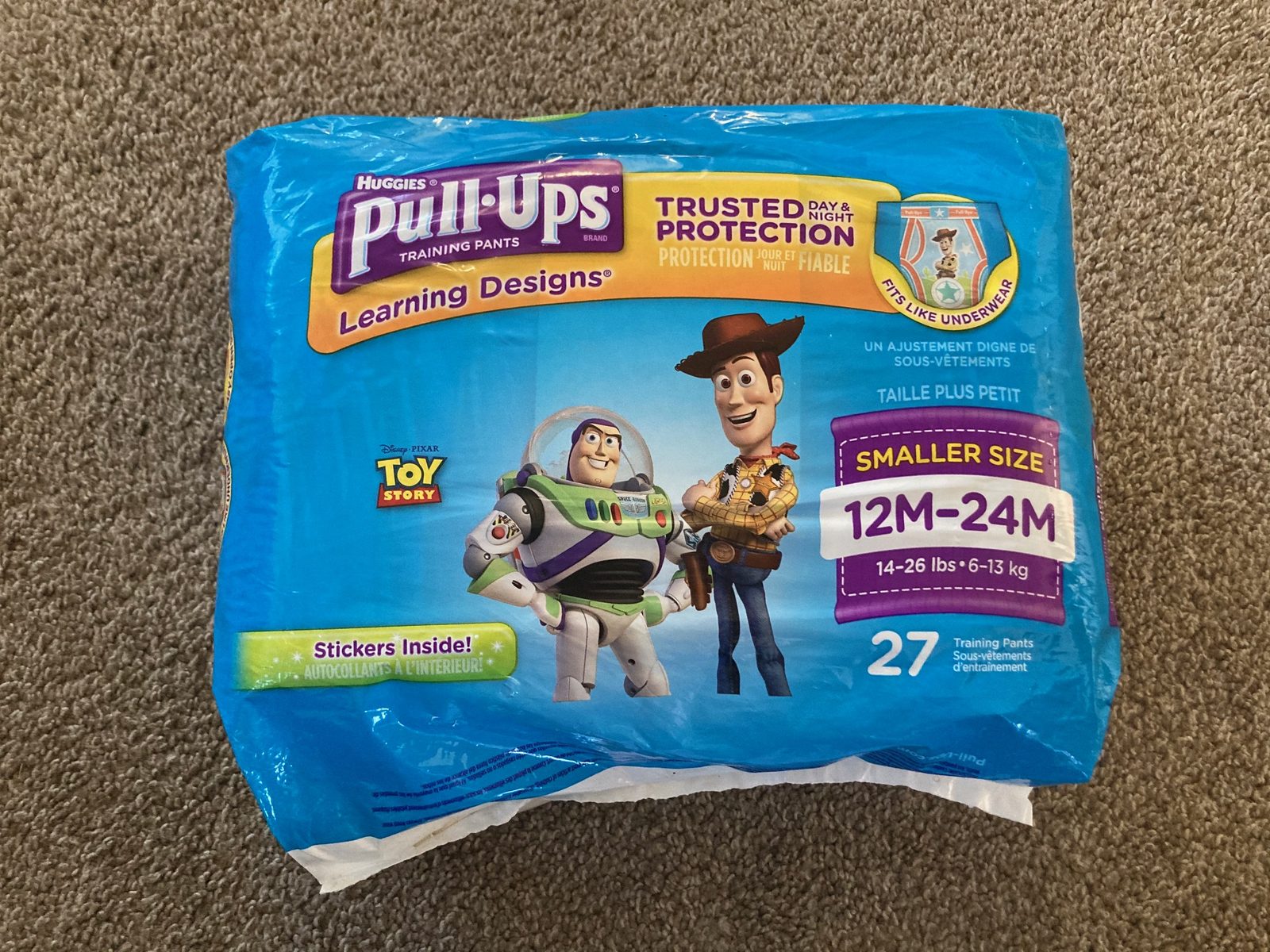 アメリカのトレーニングパンツ(training pants)|Huggies Pull-Ups(トイ・ストーリー柄、12M-24Mサイズ)のパッケージ