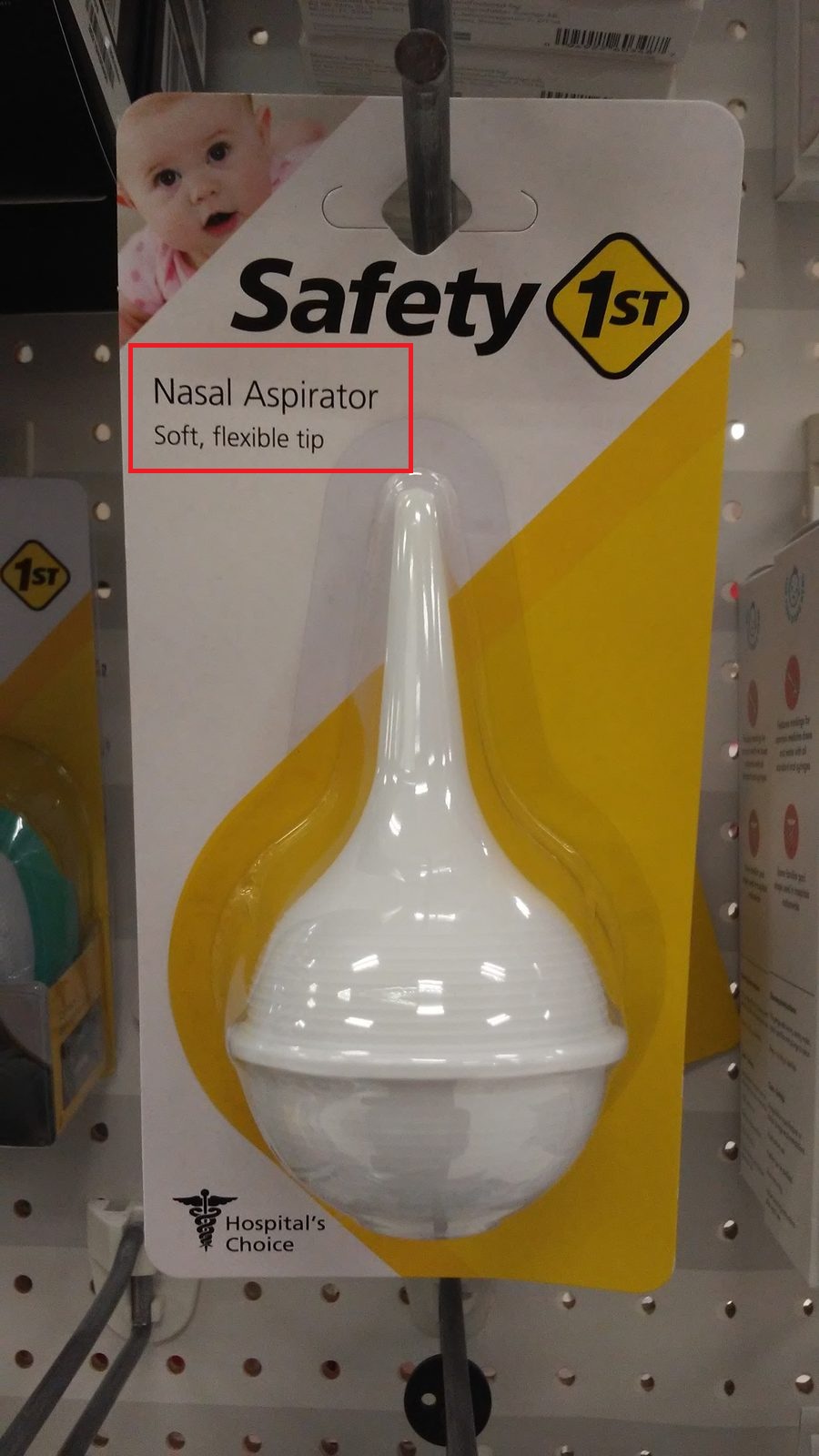 鼻水吸引器は英語でnasal aspirator｜Safety 1stのnasal aspiratorのパッケージ