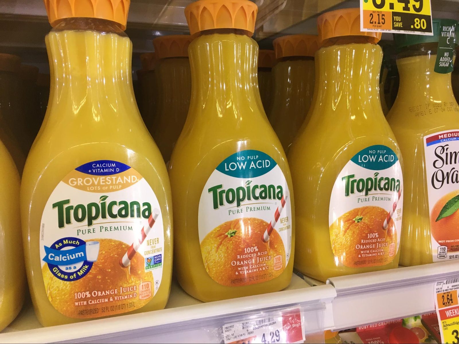 TropicanaのLow Acidタイプのオレンジジュース