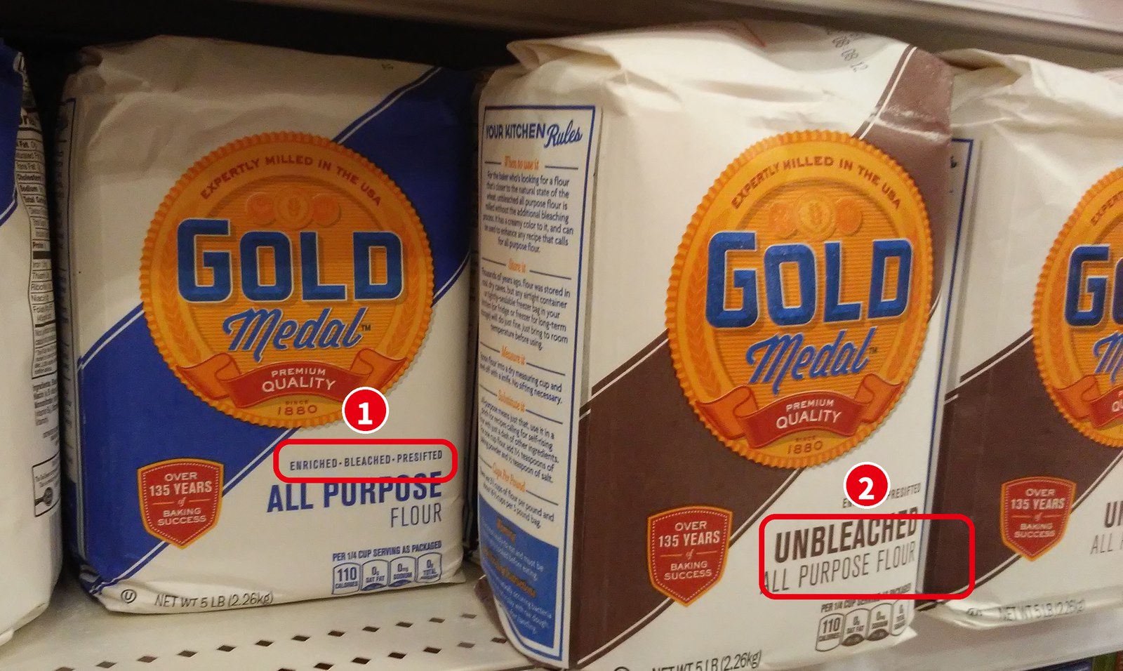 Gold Medal の All Purpose Flour と Unbleached All Purpose Flour の袋