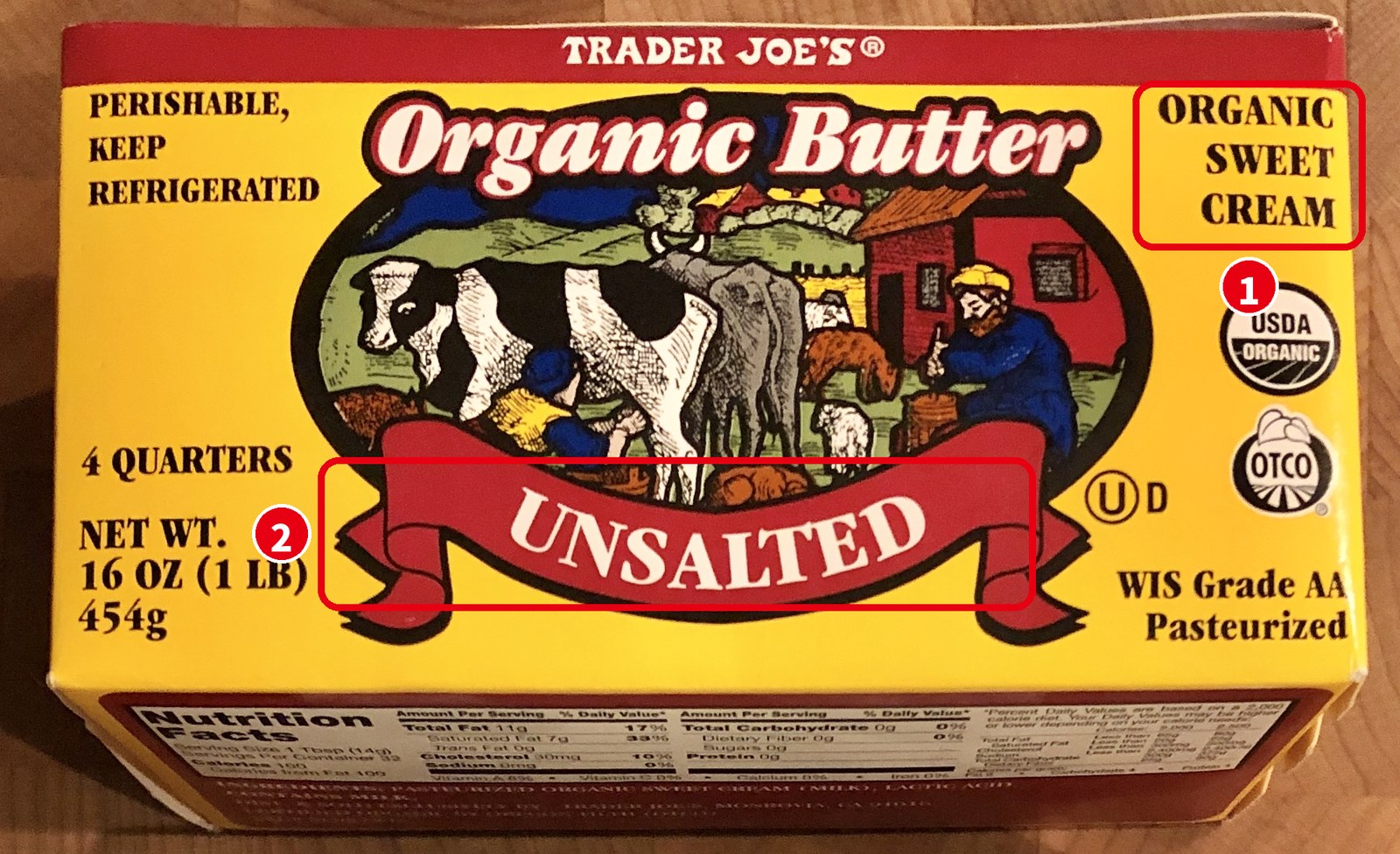 Trader Joe’s の Organic Butter（Sweet Cream・Unsalted）のパッケージ