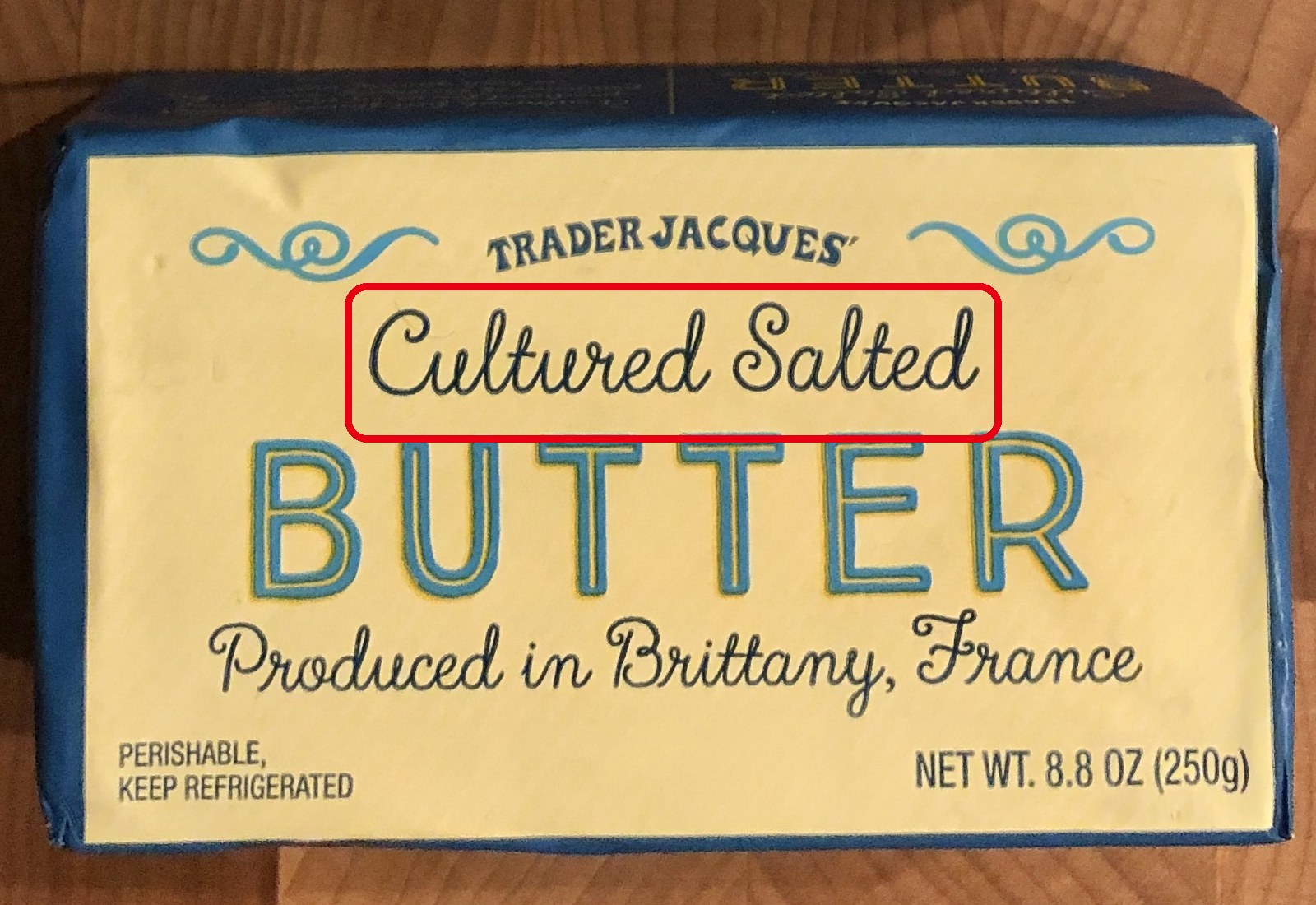 Trader Jacques’ の Cultured Salted Butter のパッケージ