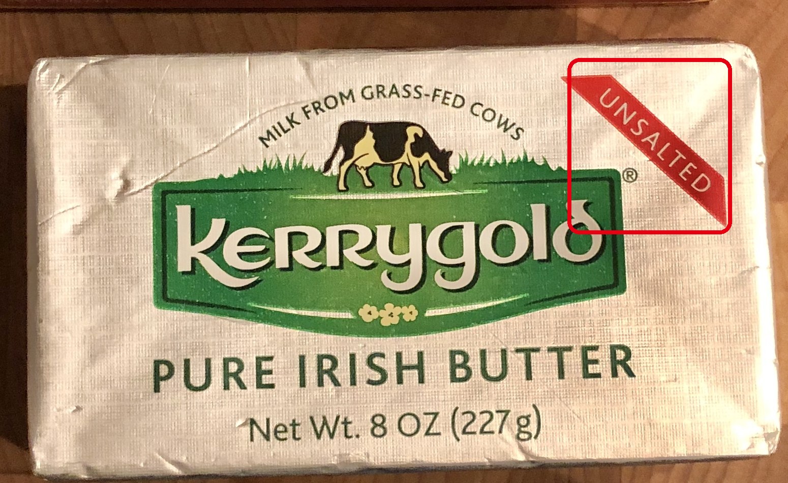 Kerrygold の Pure Irish Butter（Unsalted）のパッケージ