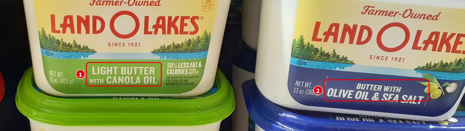 Land O Lakes の Butter with Canola Oil などのスプレッドの棚