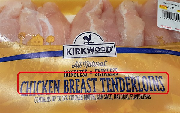 「CHICKEN BREAST TENDERLOINS」（鶏ささ身）のパッケージ