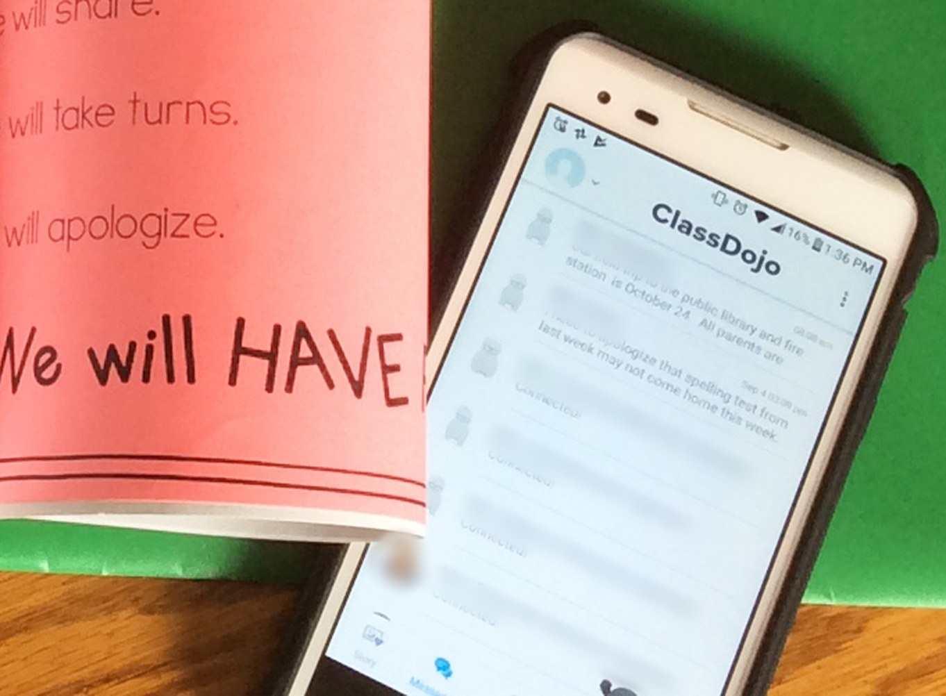 先生とメッセージをやりとりするアプリ「ClassDojo」の画面