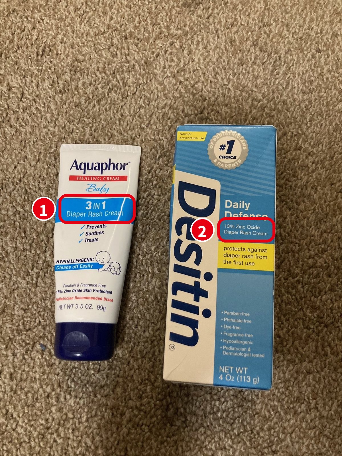 おむつかぶれ用クリーム Aquaphor Baby と Desitin