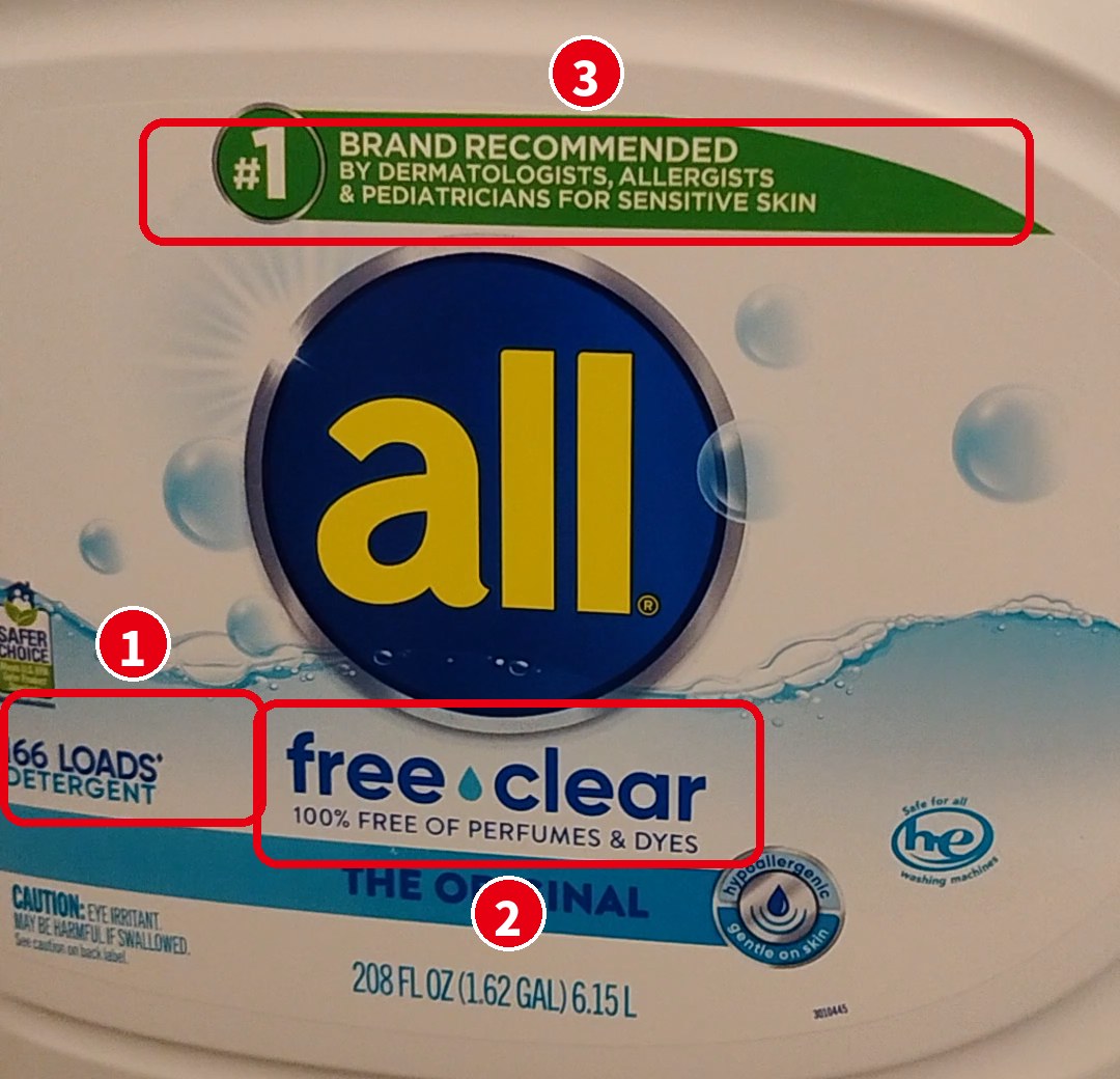 all free clear の洗濯洗剤のラベル