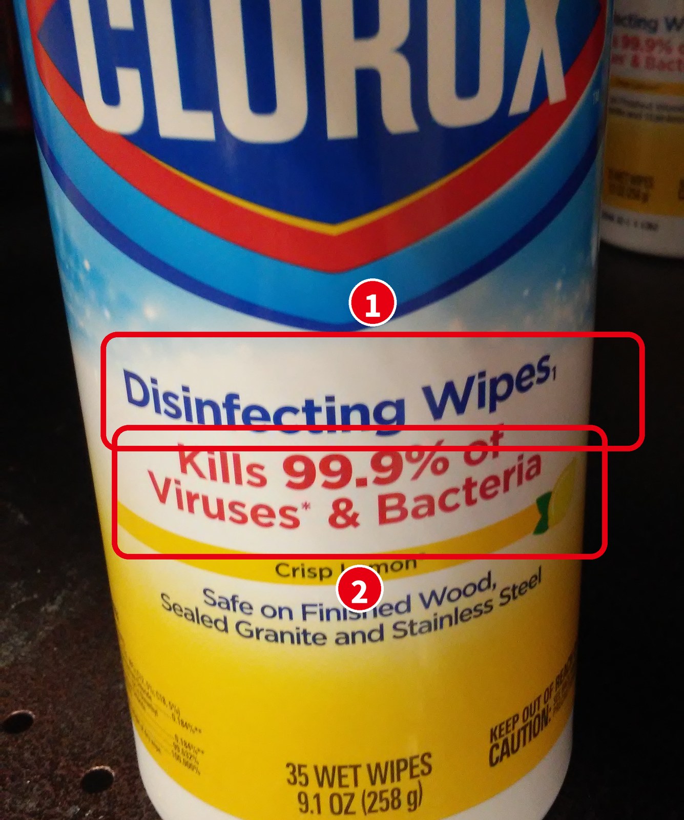 Clorox の Disinfecting Wipes の容器