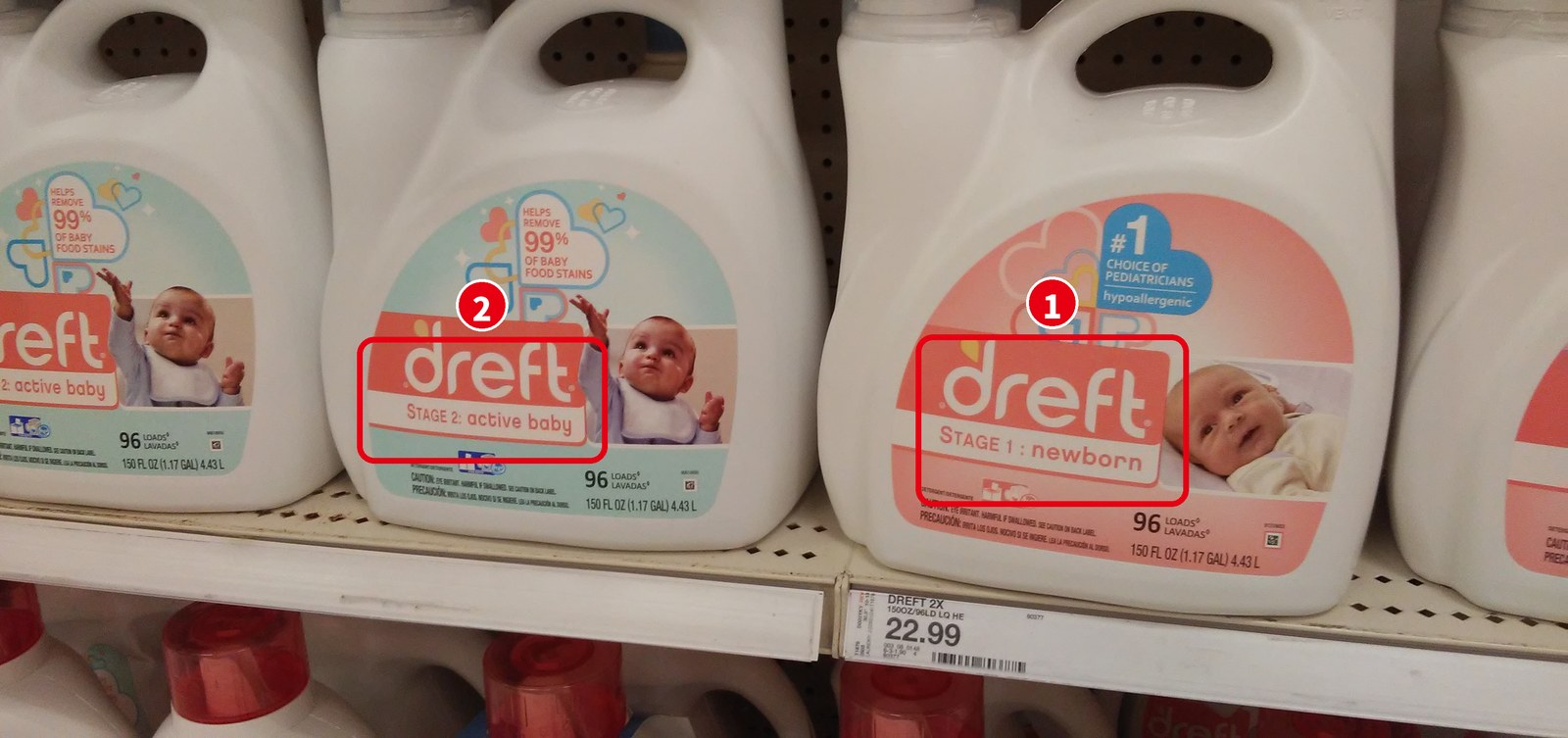 Dreft の赤ちゃん用の洗濯洗剤（Stage 1・Stage 2）