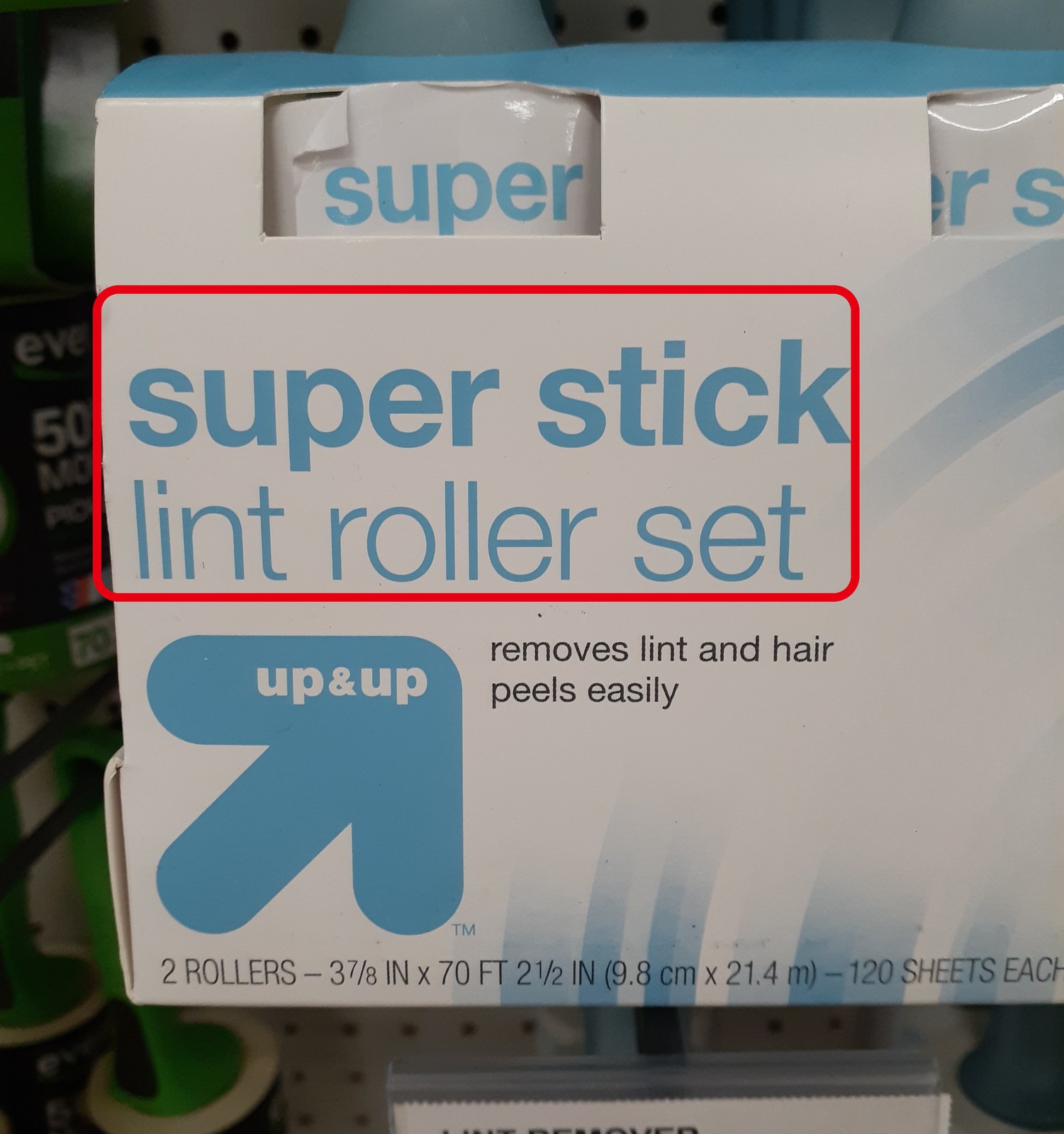 up&up の super stick lint roller set のパッケージ