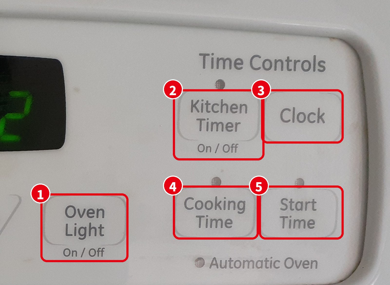 アメリカのオーブンの Time Controls のボタン