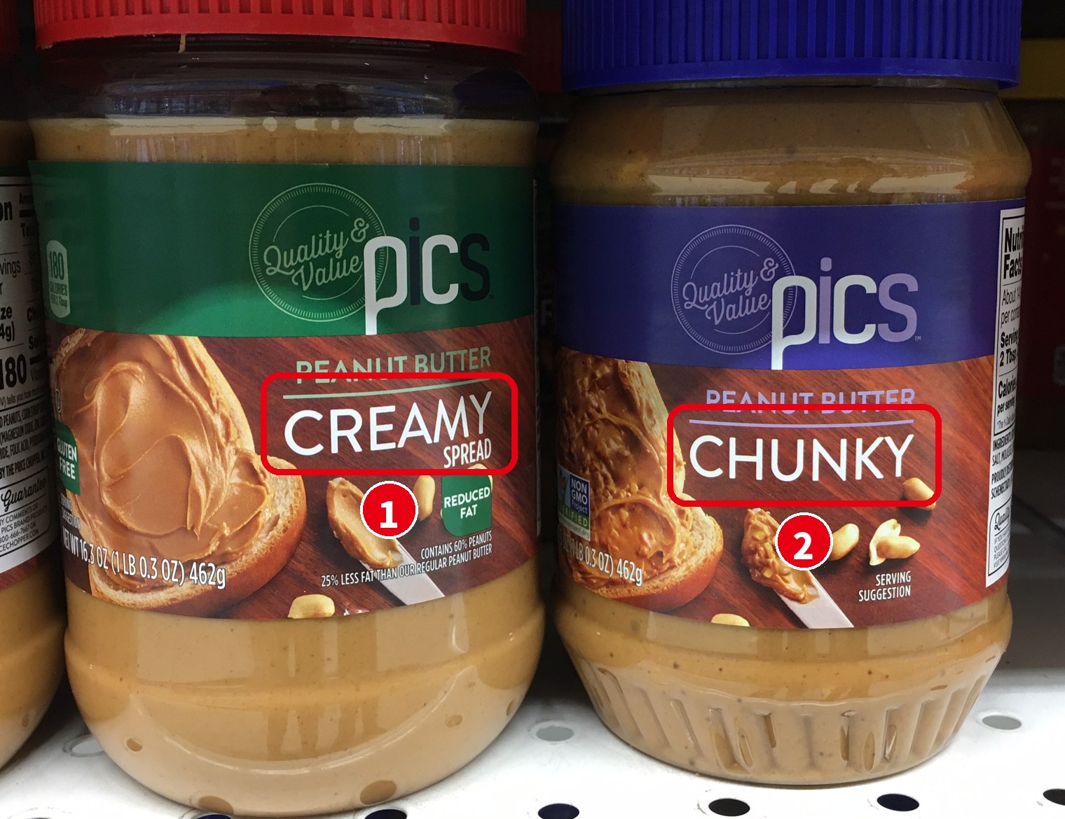Pics の CREAMY と CHUNKY のピーナッツバター