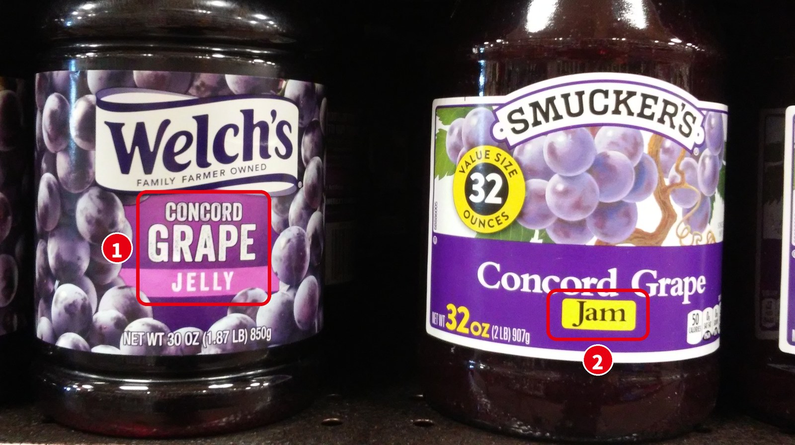 Welch's のグレープジェリーと Smucker's のグレープジャム