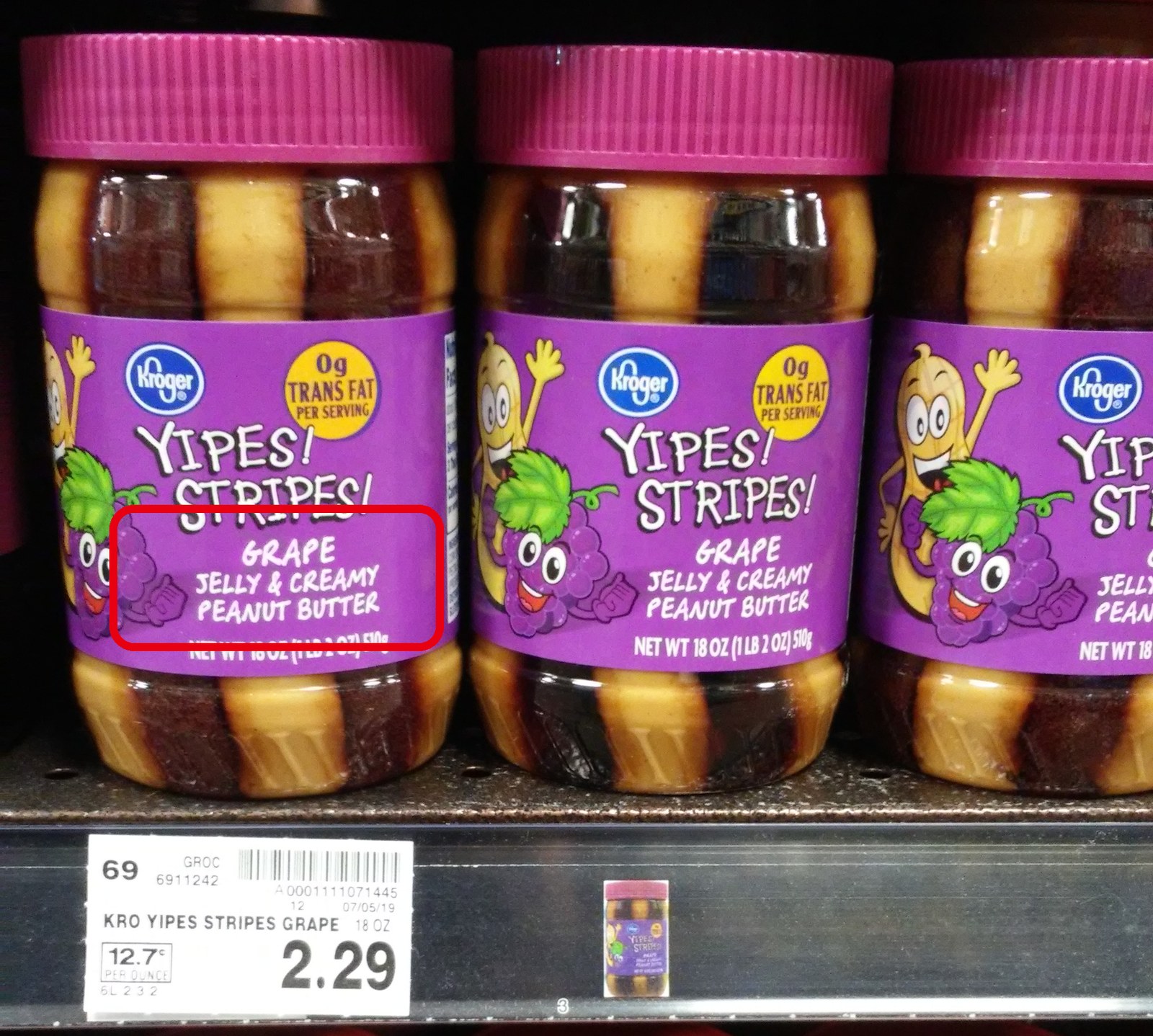 Kroger の Yipes! Stripes! のピーナッツバターとジェリー