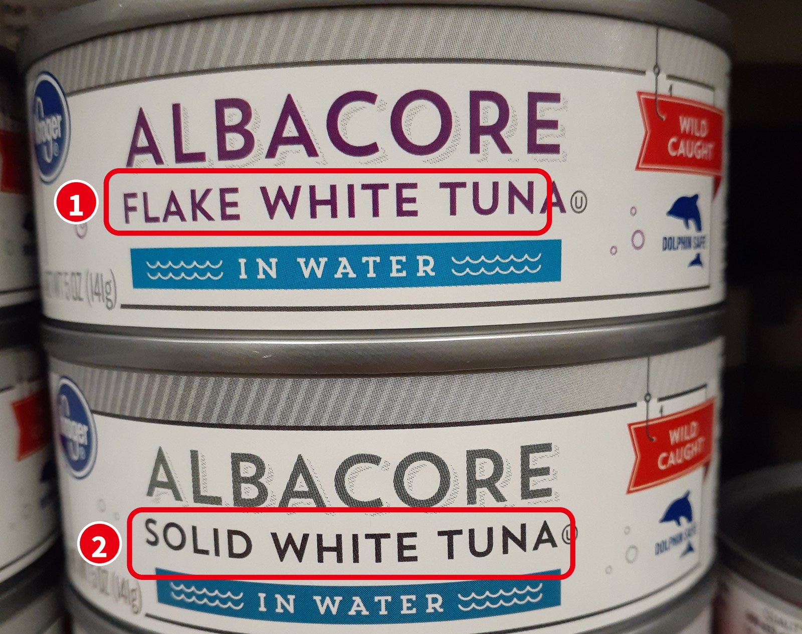 Kroger の ALBACORE FLAKE と SOLID の缶