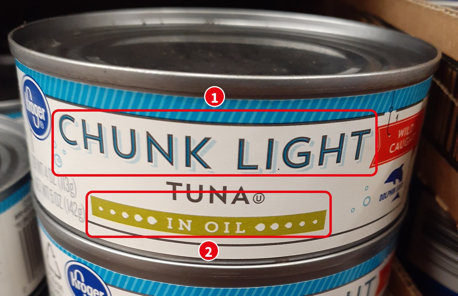 Kroger の CHUNK LIGHT TUNA IN OIL の缶