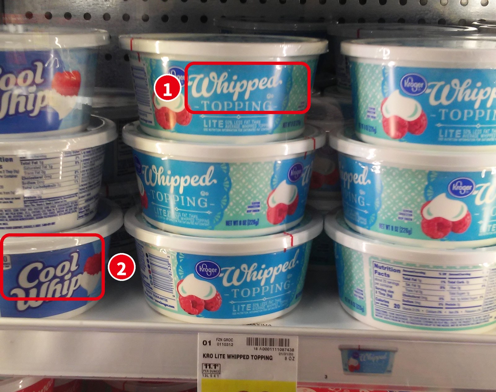 Kroger の Whipped Topping と Cool Whip のカップ