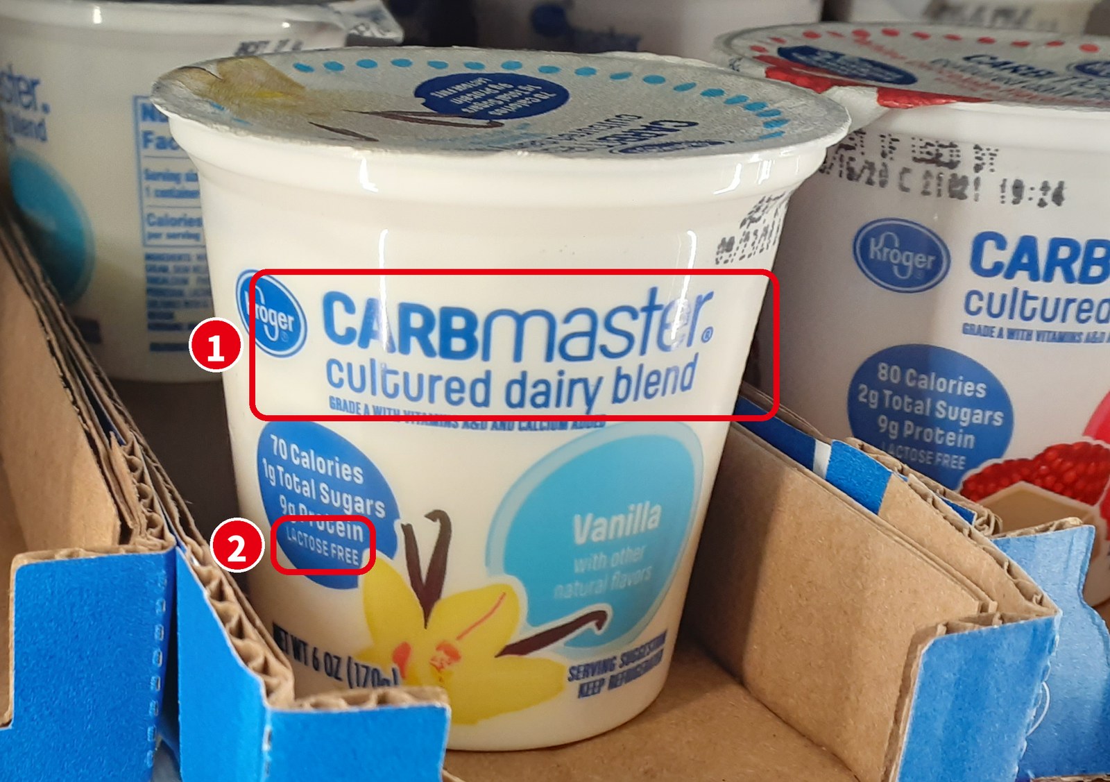 Kroger の CARBmaster cultured dairy blend(Vanilla)のカップ