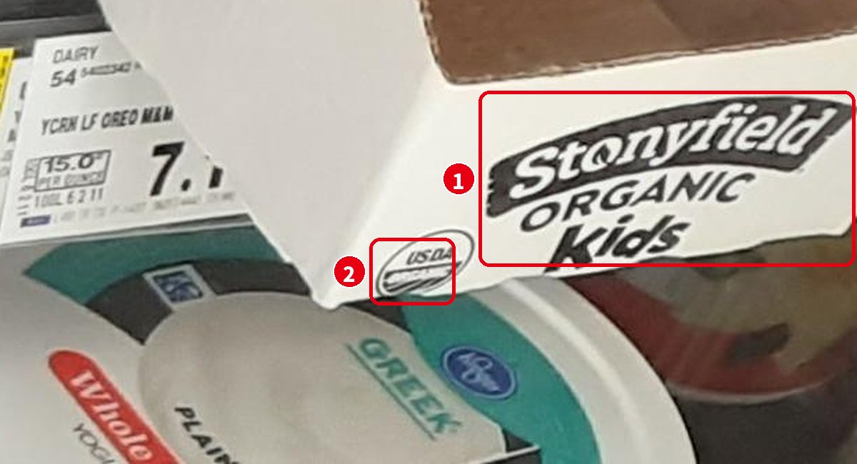 Stonyfield Organic Kids の箱と USDA ORGANIC のマーク